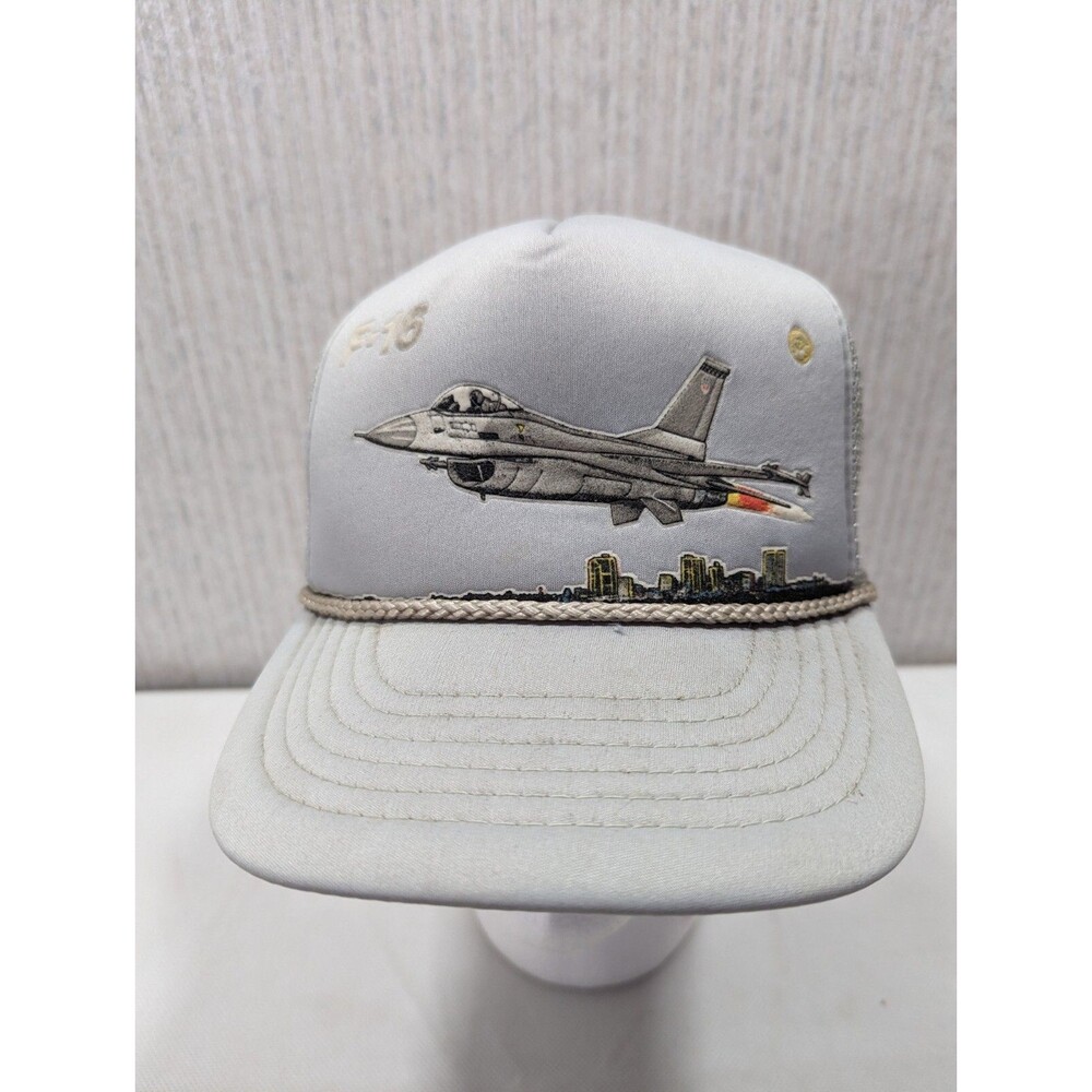 F-16 gray snapback baseball cap trucker mesh